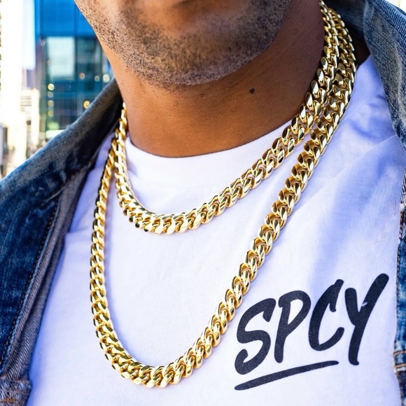 SPCY Jewelry - SPCY Gold Cuban Link Chain Necklace 20 Inches With Durable Clasp Bag & Gift Box